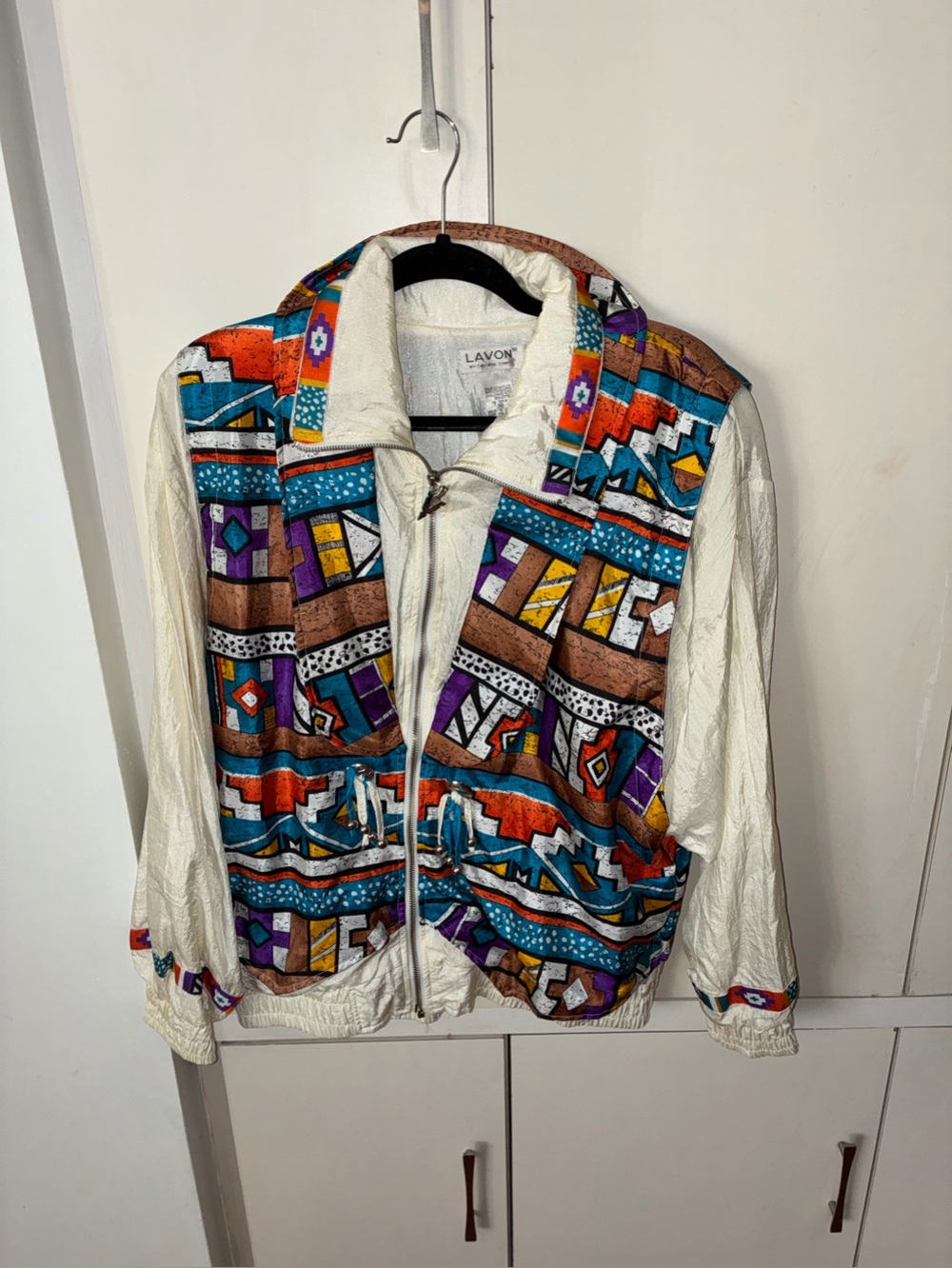 Lavon White Multicolor Geometric Bomber Jacket